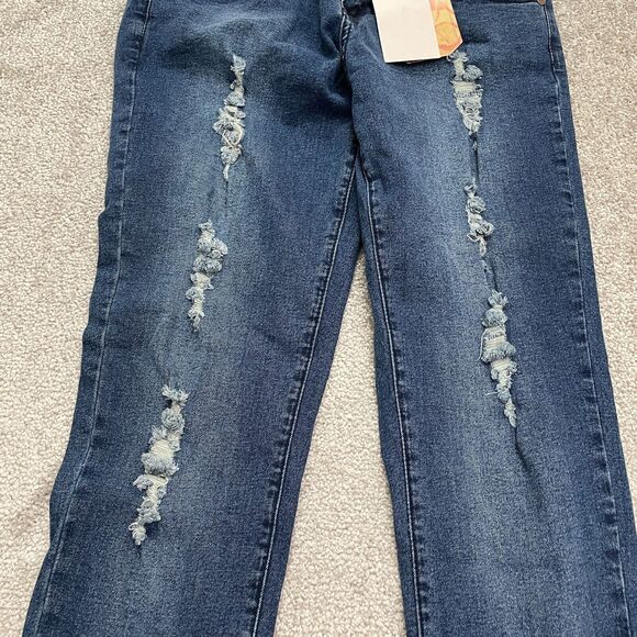 American Quality High Rise Denim Jeans Juniors 13 Dark Blue Distressed 30x30 NWT - Picture 6 of 15